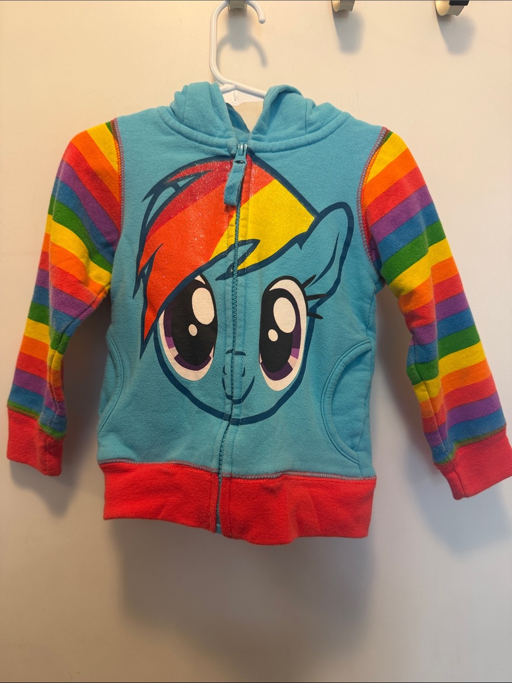 My Little Pony Girls' Rainbow Hoodie Jacket with Character Front - Blue